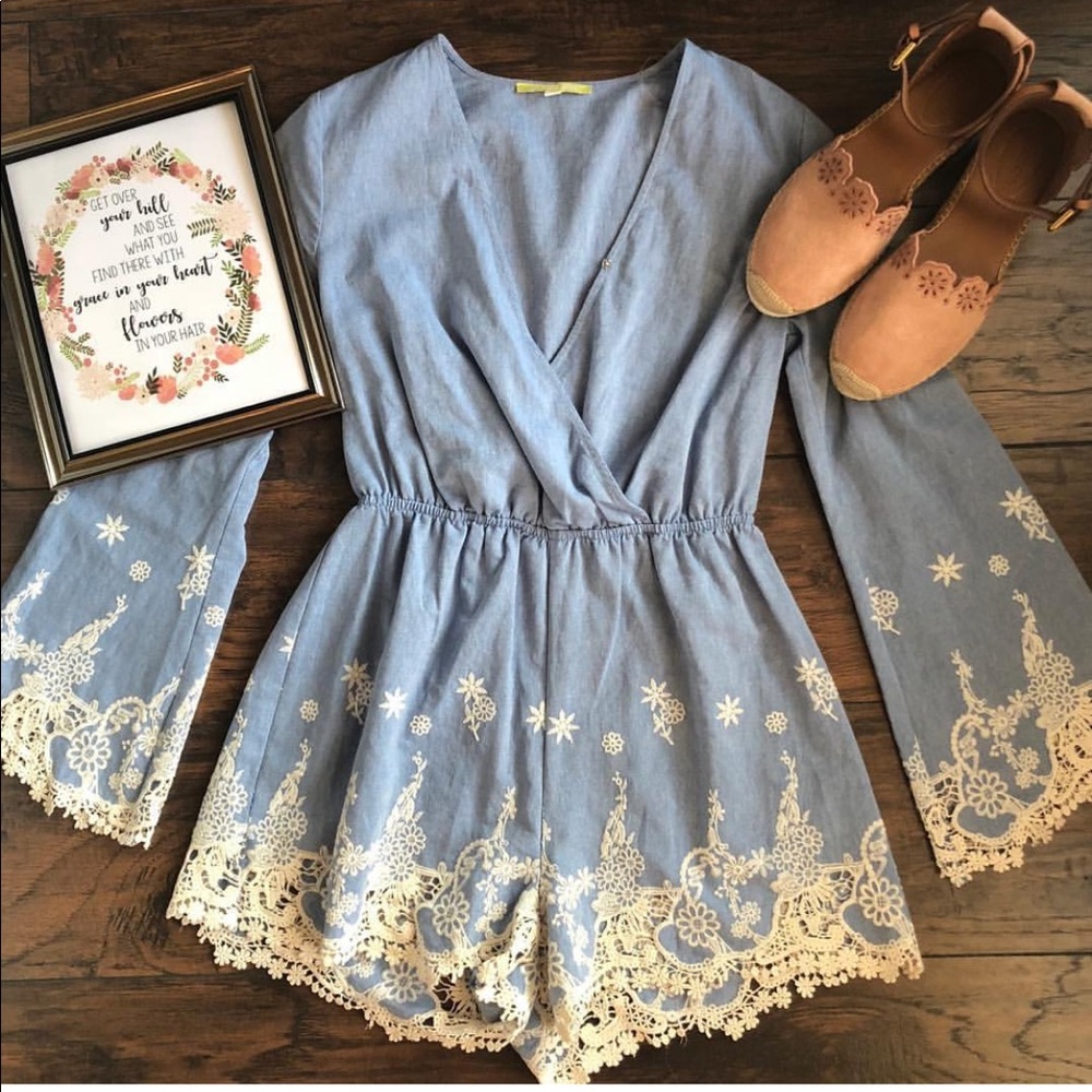 Gianni Bini denim embroidered romper (small)